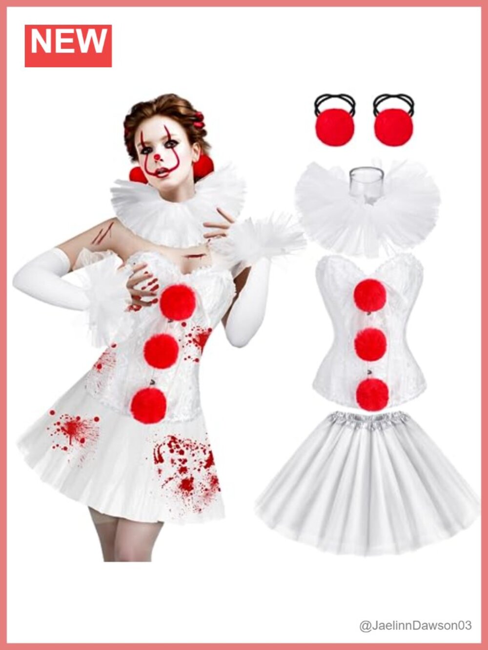 Halloween Scary Clown Costume Accessories Set Ruffle Collar Corset Tutu Adult